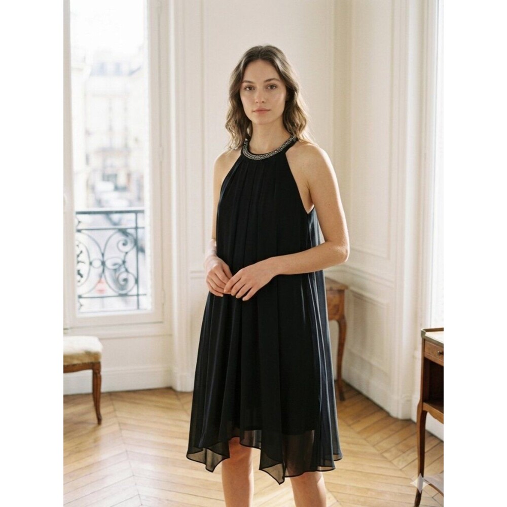 Women's Mine Black Halter Neck Beaded Detail Dress Size Medium